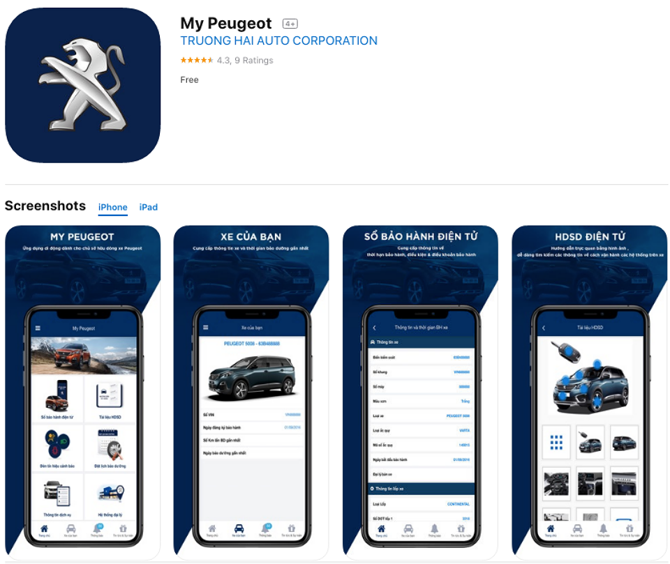 Cách dùng ứng dụng "My Peugeot" của Thaco để đặt lịch bảo dưỡng xe 2a